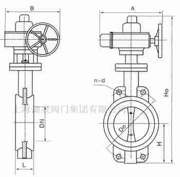 對夾式電動蝶閥外形尺寸，安裝圖